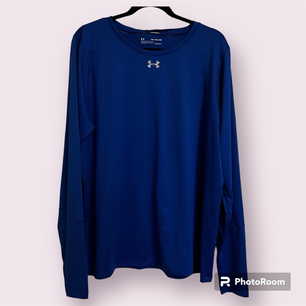 Under Armour XXL Blue Long Sleeve V-neck Heatgear Shirt